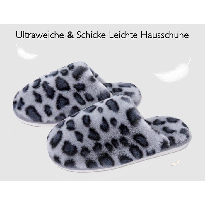 Тапочки зимові для жінок та чоловіків, теплі, з плюшем, з пам'яттю форми, антиковзкі, унисекс, розмір 40.5/42 EU, сірий леопард