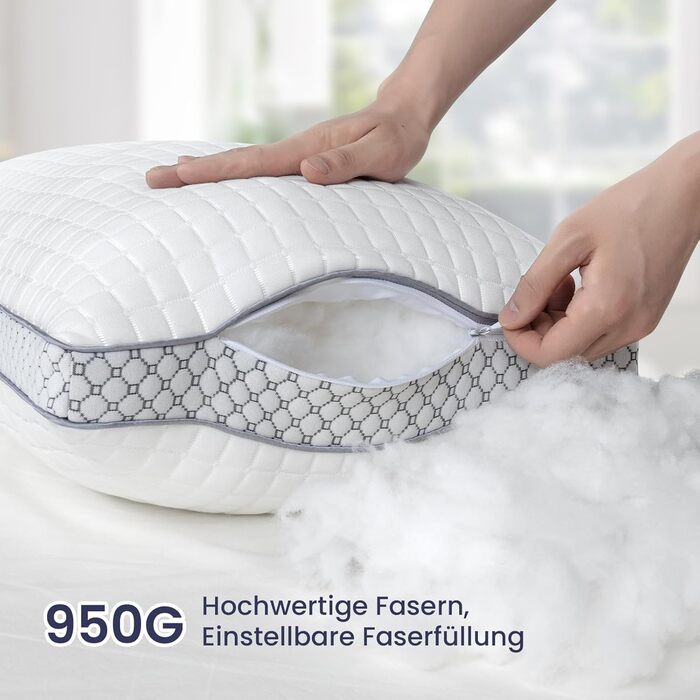BedStory Pillows 40x80, Adjustable Fiber Filling Pillows with Zipper, Hotel Pillows 2-Pack of 950g x 2 Microfiber, Washable Neck Pillow for Allergy Sufferers, Side Sleepers and Back Sleepers 40x80cm