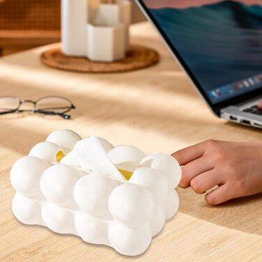 Baoblaze Tissue Box Plastic, Non-Slip Cosmetic Tissue Holder, Tissue Holder, Facial Tissues Storage Rectangular, Tissue Dispenser for Nightstand, Desk, Bathroom, Hotel, White