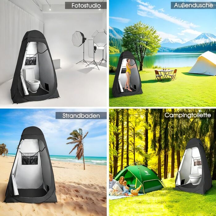 Намет для туалету та душу, переносний шатрів для відпочинку, переодягання та приватності на природі. Модель для кемпінгу та пляжу з сумкою, захист від сонця UV 50+ (Чорний)