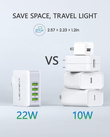 Універсальний адаптер LENCENT з USB-зарядкою 4 в 1, 22W (EU/US/UK/AU) для мобільних пристроїв