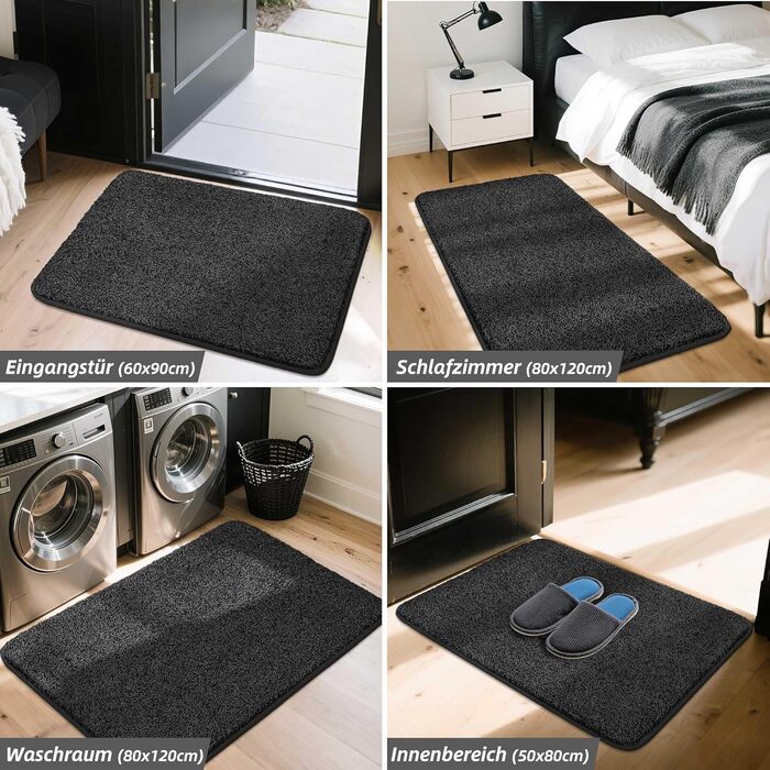 Килимок для входу COSY HOMEER 50x80 см, чорний - м'який, вологопоглинаючий, антиковзкий, для кухні, коридору, приміщення
