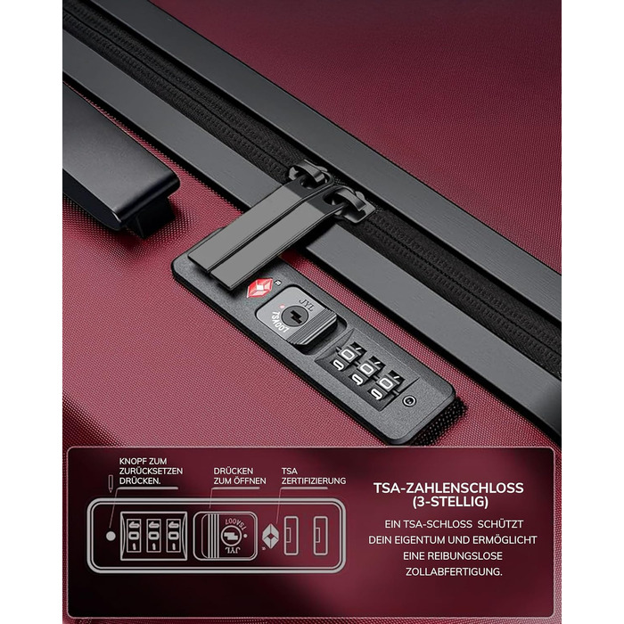 Набір валіз FERGÉ 3 шт. з жорстким корпусом та TSA-замком. Валізи-троліки (ручна поклажа, L, XL). Набір з 3 валіз з міцного полікарбонату, темно-червоного кольору.