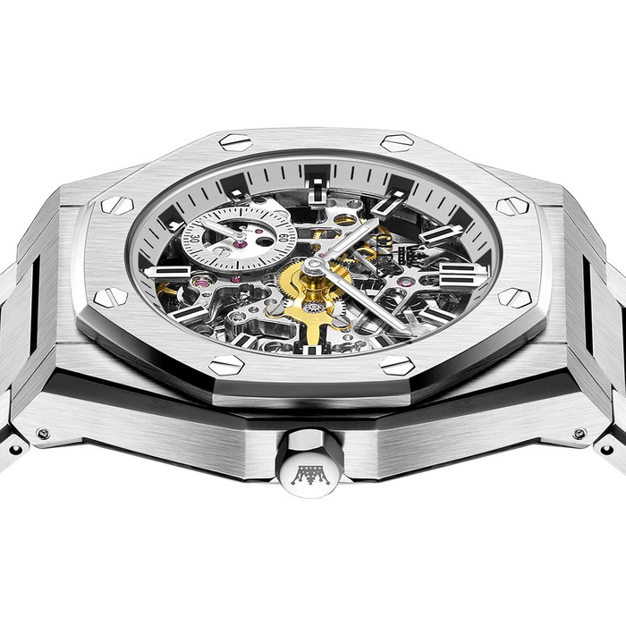 Чоловічий механічний годинник OLEVS Gold Skeleton з автопідзаводом, розкішний сталевий корпус з діамантами, водонепроникний, зі світлою індикацією (6669: Сріблястий)