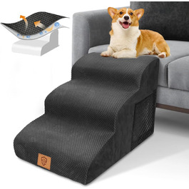 Сходинки для собак маленьких порід, 3 сходинки, 40 см, чорного кольору. Зручні та миючі сходи для собак, з неслизьким покриттям, для доступу до ліжка та дивану