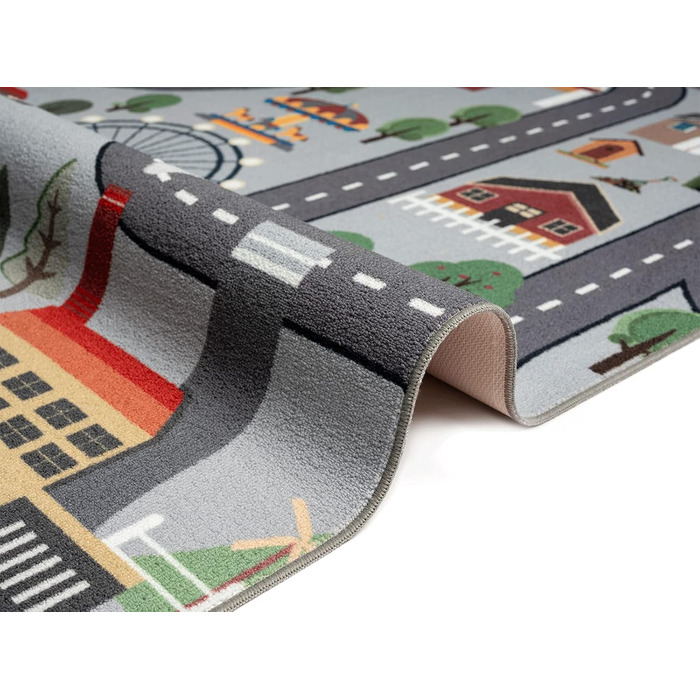Дитячий килим Happy Life: Ігровий килим з малюнком дороги, джунглі, тварини та машинки, антиковзкий, 80x150 см (Сірий, прямокутний 120x160 см)