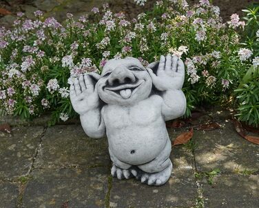 gartendekoparadies.de Massive Stone Figure, Funny Troll. Hello, here I am! Height 25 cm, Grey, 6 kg, made of cast stone, frost-resistant figure for outdoor use.