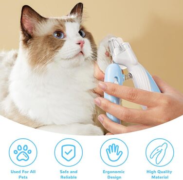 Триммер для когтів тварин Flintronic: безпечний, з LED-підсвіткою, для котів та собак, з пилозахистом (блакитний)