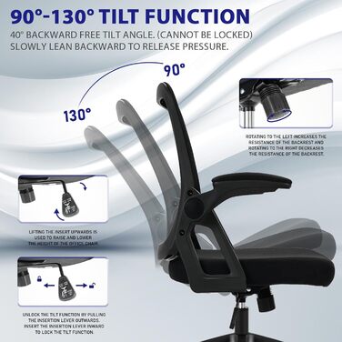 Офісний стіл з регульованими підлокітниками, ергономічний крісло з сітчастою спинкою, підтримкою попереку, регульованою висотою, м'яким сидінням, поворотним на 360°, чорний