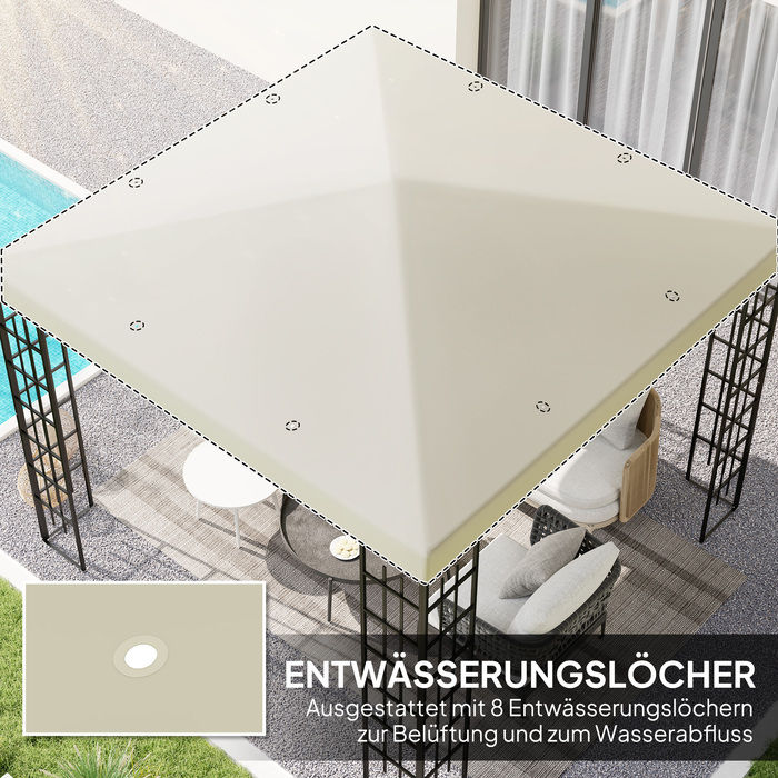 Outsunny Replacement Canopy for Gazebo 3 x 3 m, Waterproof Gazebo Roof, Replacement Cover for Garden Gazebo, Replacement Parts Made of Oxford Fabric, 370 g/m², Cream White | Aosom