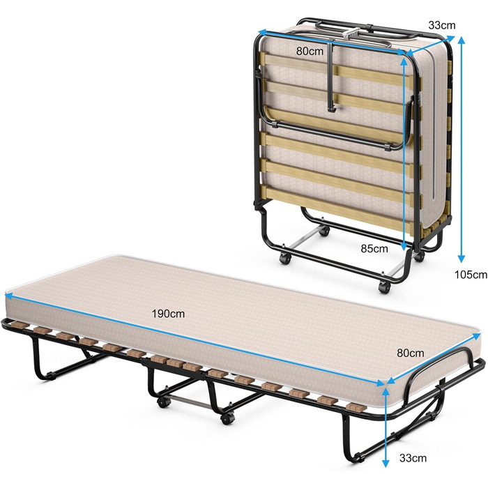 COSTWAY Foldable Guest Bed with Foam Mattress