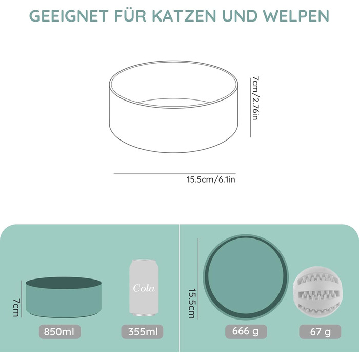 Керамічна миска для собак та котів SPUNKYJUNKY, 850 мл, темно-зелена (2 шт.)