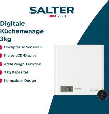 Кухонні ваги Salter 1066 BKDRAS15 Arc - цифрові, чорні, з LCD дисплеєм, функція таро