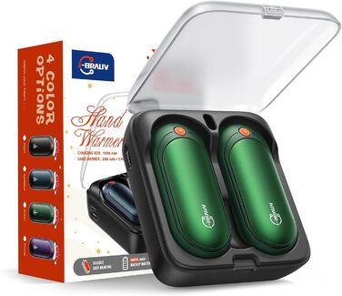 Електричні грілки для рук 2 шт. з акумулятором 2000mAh, 10000mAh зарядний пристрій, 5 режимів нагріву, USB, до 24 годин, для дітей, чоловіків, жінок (зелений, кишеньковий)