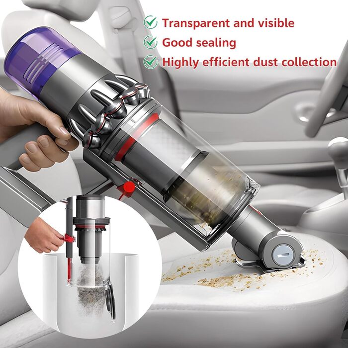 Dyson V11/V15/SV14/SV15/SV22 Replacement Dust Bin with HEPA Filter - Transparent & Reliable Vacuum Accessory