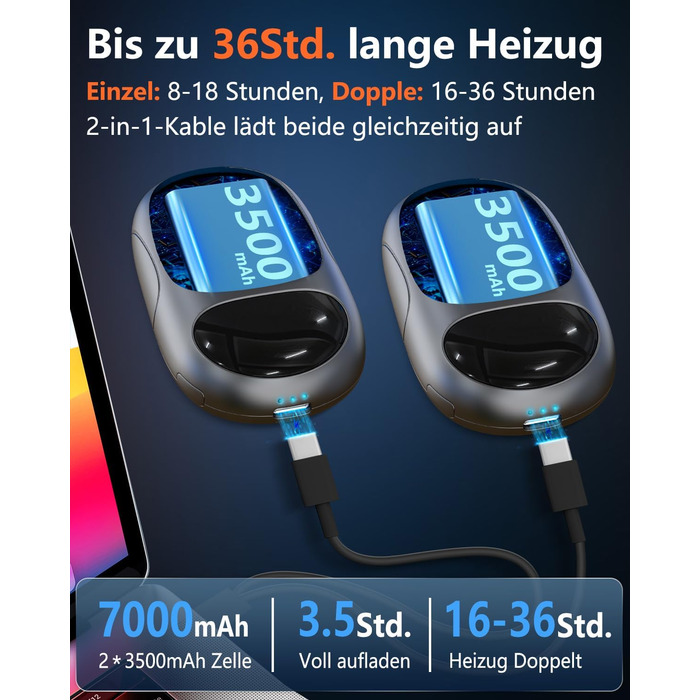 Електричні грілки для рук - 2 шт. з LED-дисплеєм, 3 режими нагріву, акумуляторні, для дітей, чоловіків, жінок - чорні