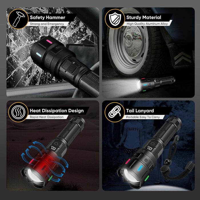 Ліхтар LED Windfire 20W, 990000 люмен, тактичний, водонепроникний, 5 режимів, для кемпінгу та активного відпочинку