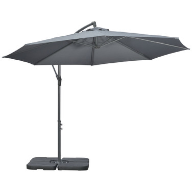 Outsunny Patio Umbrella Ø2.92 m with Hand Crank, Garden Umbrella including Weights & Canopy Cover, Steel Cross Base, Oxford Dark Grey