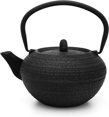 Bredemeijer Blue Flat Asia Teapot 1.1 Liter Cast Iron - Asia Cast Pot with Stainless Steel Tea Filter (200x160x115, Black)
