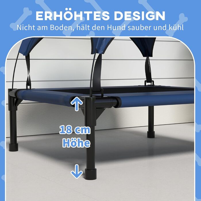 PawHut Підвищене собаче ліжко з балдахіном, Outdoor лежанка для собак з дахом, дихаюча, для міні та дрібних собак, Оксфорд, 61 x 46 x 63 см