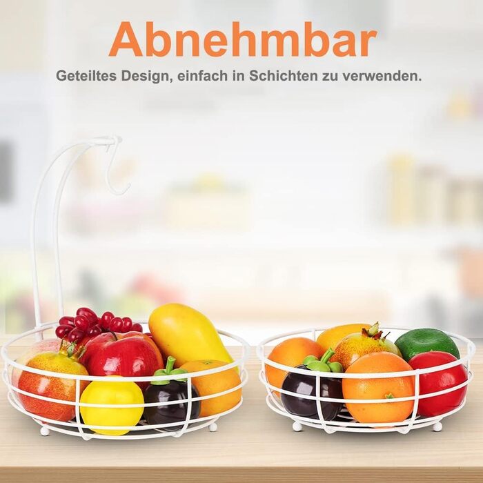 Металева фруктова корзина Bomclap з бананотримачем, 2 яруси - Фруктова та овочева корзина для кухні, біла