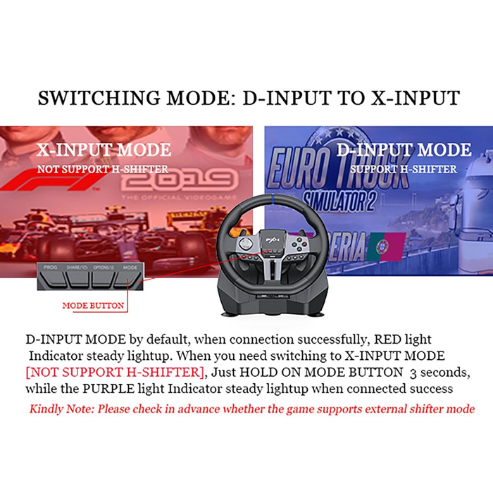 PXN V9 Gen2 Руль для ПК з педалями та перемикачем передач, 270/900° оберт, Магнітний енкодер, Датчик Hall Effect, сумісний з PC, PS4, Xbox One, Xbox Series X|S