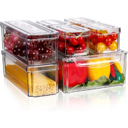 Refrigerator Organizer Set, 6-Piece Set of Refrigerator Storage Boxes with Lids, Transparent Stackable Refrigerator Boxes, Storage Box for Refrigerator for Kitchen Cabinets (Model 2)