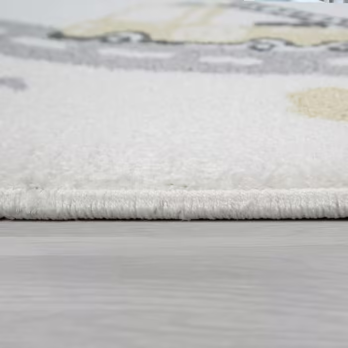 Paco Home Kids Rug, Play Rug for Children's Room, Pastel Colors, Boy/Girl, Car Street House, Cream, Petrol, Gray, Yellow, Size: 160x220 cm (Rectangular), White