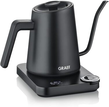 Чайник Pour-Over GRAEF GK502, з регулюванням температури та таймером, з гусячим носиком, 900 мл, матовий чорний