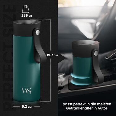 Термокружка для кави To-Go з нержавіючої сталі 360 мл - термокружка з подвійними стінками, без BPA, витримує 4 години гарячим та 8 годин холодним, ізольована вакуумна кружка для напоїв, подорожей, кави, чаю | Темно-блакитний колір, поворотний замок 360°