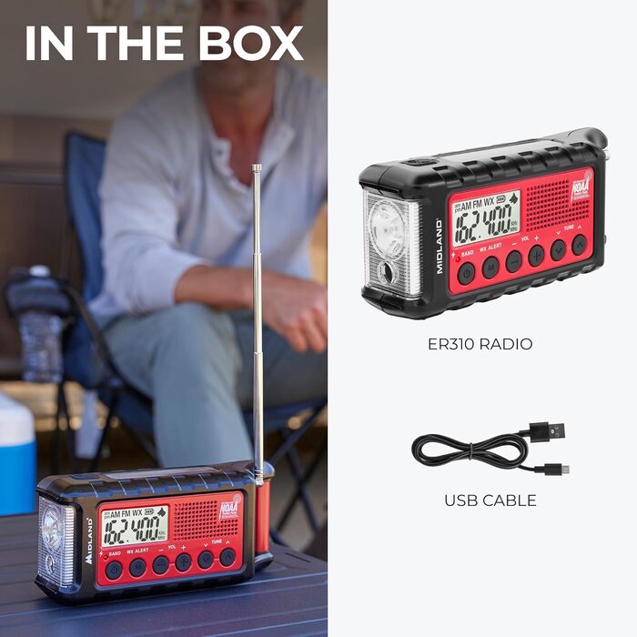 Радіо Midland ER310 NOAA: Клубкове, для надзвичайних ситуацій, AM/FM, SOS-ліхтарик