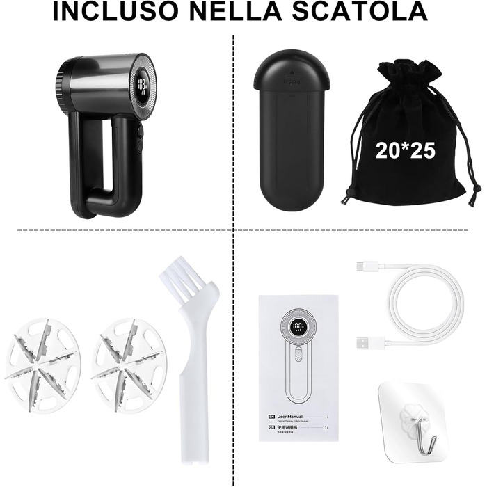 Електричний видальник ворсу, портативний, з LED-дисплеєм та 2 лезами. 3 швидкості, для всіх тканин.