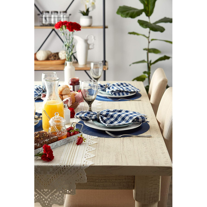 DII PVC Tablecloth Collection - Woven for Indoors and Outdoors, Polyvinyl Chloride, Nautical Blue, Round Placemat Set, 13.75
