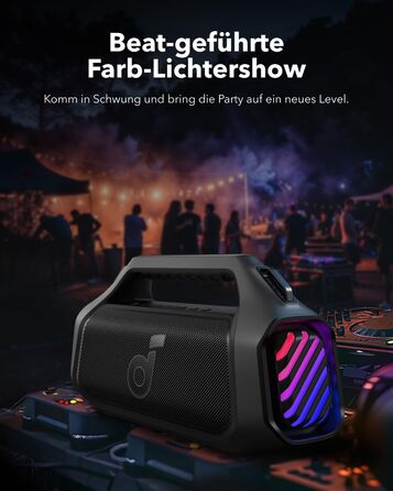 Soundcore Boom 2 Plus: Портативна Bluetooth колонка з RGB-підсвічуванням, 140W, IPX7, Power Bank, чорний