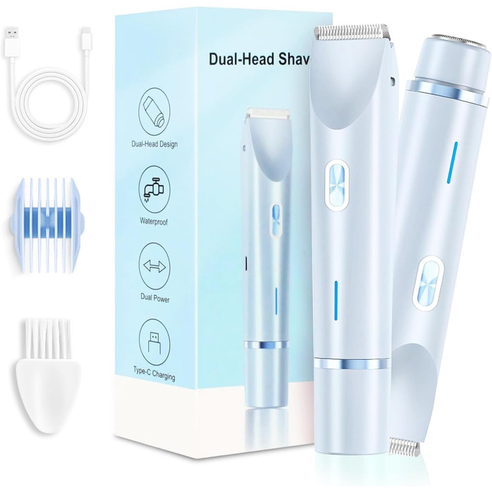 Електричний жіночий триммер Silky Splash 2-в-1 для бікіні, обличчя та тіла, водонепроникний IPX7, з USB-зарядкою, блакитний