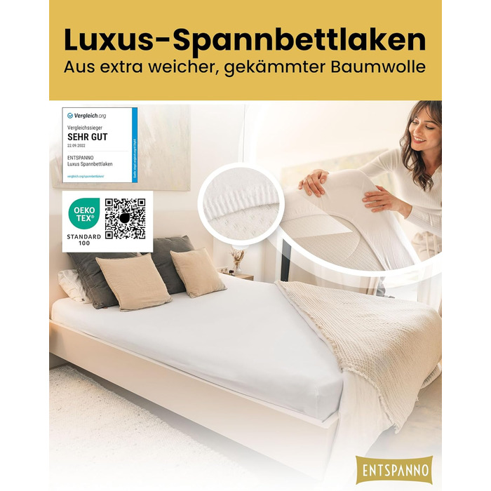 ENTSPANNO Luxury Fitted Sheet 180 x 200 to 200 x 220 cm - Made from soft premium jersey - Ideal for water and box spring beds up to 35cm height - White