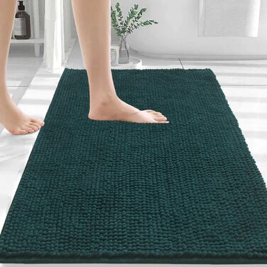 Набір килимків для ванної кімнати Chenille (зелений), 50x120 см (50x80 + 50x50), вологопоглинаючий та протиковзкий килимок з високим ворсом 1.5 см