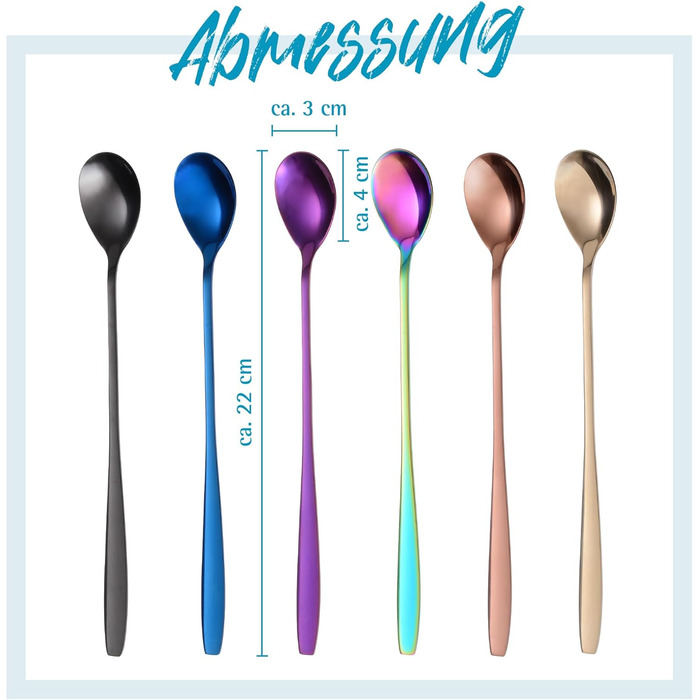 Ложка для Еспресо та Латте Макіато Gräwe з нержавіючої сталі, довга, для кави, десертів та айс-ті, придатна для миття в посудомийній машині, кольори (різнокольорові)