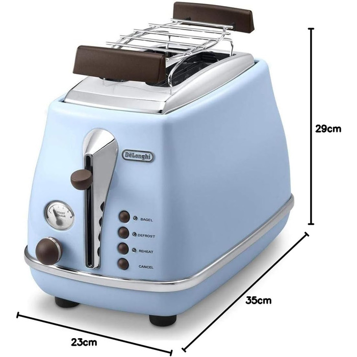 Тостер De'Longhi Icona Vintage CTOV 2103.GR - зелений, з підігрівом та 6 рівнями підсмажування