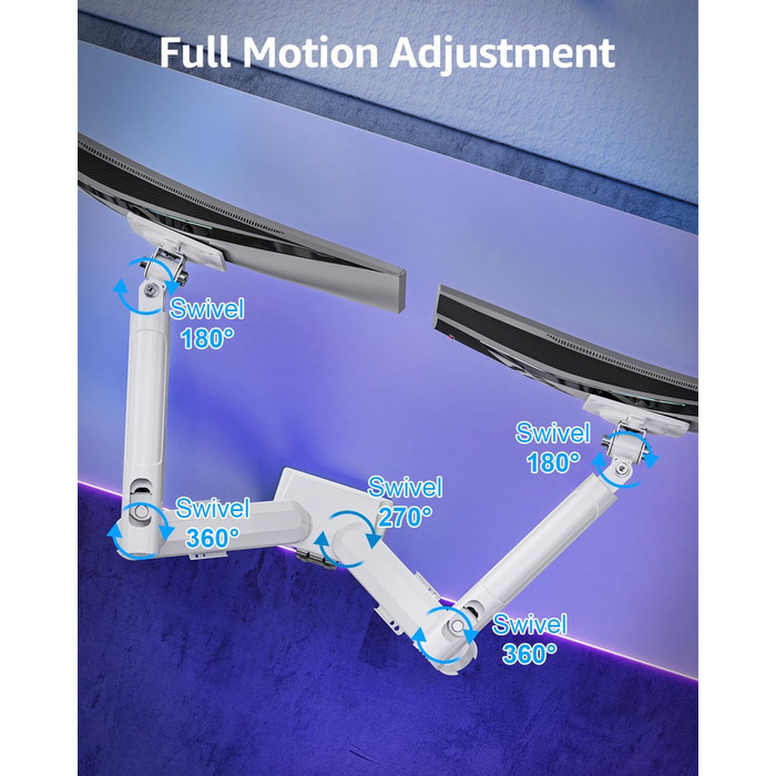Кріплення для монітора ELIVED EV6012W: підставка для 2 моніторів (13-32 дюйми, 2-9 кг, VESA 75/100mm, регульована, білий)