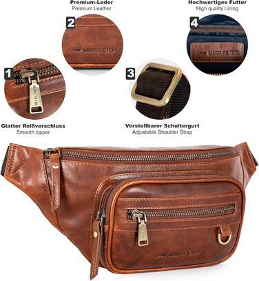 Чоловіча поясна сумка Marc Peter® Varadero з натуральної шкіри Наппа | Перехресна сумка на пояс для чоловіків та жінок | Шкіряна сумка через плече | Hip Bag | Колір: Восковий коричневий
