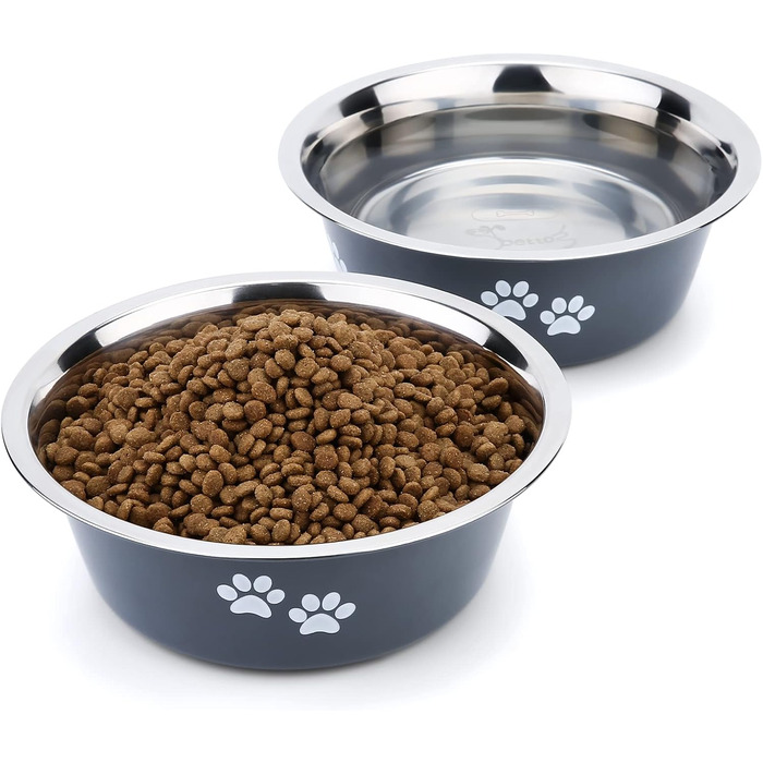 PETTOM Миски для собак з нержавіючої сталі, 2 шт. (3120 мл), миски для корму та води для собак великих, середніх та маленьких порід, з неслизьким силіконовим дном, сірого кольору, розмір M - 21 см