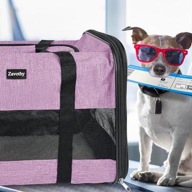 Транспортна сумка для котів та собак Zavothy, дихаюча та легка, з регульованим плечовим ременем, знімний м'який матрац (фіолетовий, L)