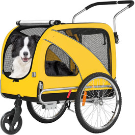Трансформер для собак XL: велосипедний/біговий, 2-в-1, з гальмом та світловідбивачами, 600D Oxford, до 40 кг, жовтий