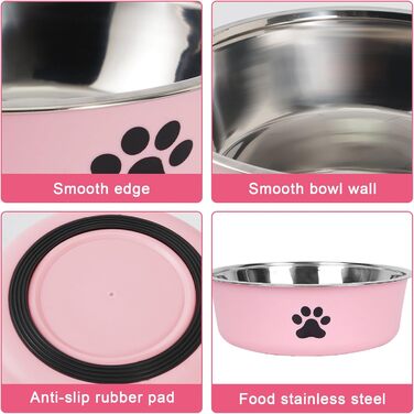 Набір з 4 мисок для собак з нержавіючої сталі, протиковзкі, для води та корму, 18 см, підходять для собак та котів будь-якого розміру