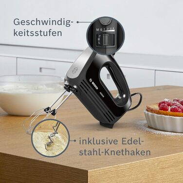 Ручний міксер Bosch CleverMixx MFQ2420B: 2 вінчики, 2 гачки для тіста, 400 Вт, чорний