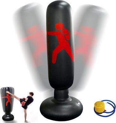 Надувний боксерський мішок для дітей 160 см, рукавиці та насос - для занять боксом, карате в приміщенні та на вулиці, чорний