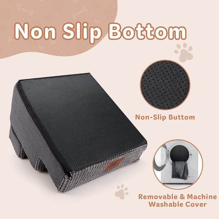 Sytopia Dog Stairs 40 cm high, 3 steps, Dog stairs for bed, sofa for small dogs, pet stairs washable, foam stairs, for injured older dogs (34cm height, Grey) (3 steps dog stairs (H:34CM), Foam (High-Density Memory) and Maize Velvet)