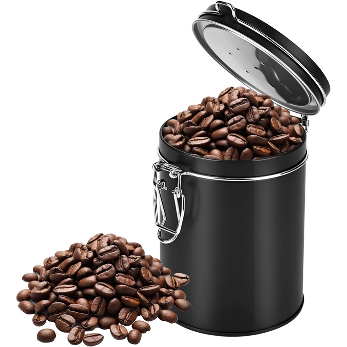 Кавова банка з нержавіючої сталі 450 мл з клапаном, вакуумна, для кави, чаю, горіхів, какао, чорна