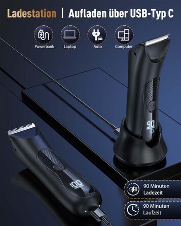 Електричний триммер для чоловіків 3-в-1 Intimrasierer: для носа, обличчя, тіла. Вологостійкий (IPX7), з зарядною станцією. Чорний